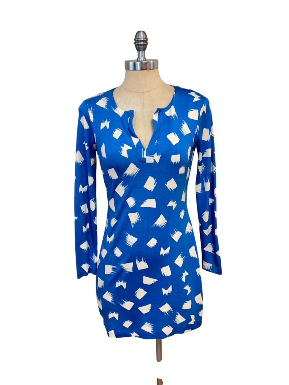 DVF Diane von Furstenberg Reina Blue Silk Blue white tunic dress silk 2